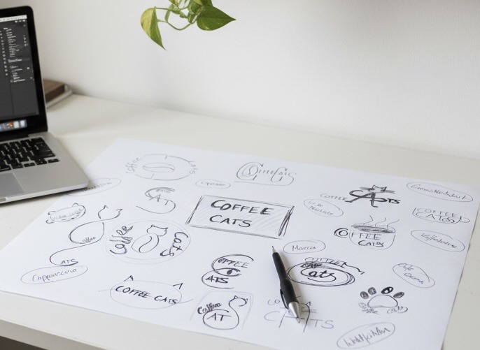 Logoentwicklung Coffee Cats Skizzen Entwürfe