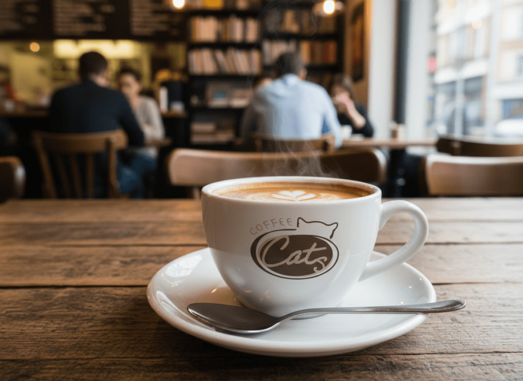 Logodesign Coffee Cats Tasse im Cafe